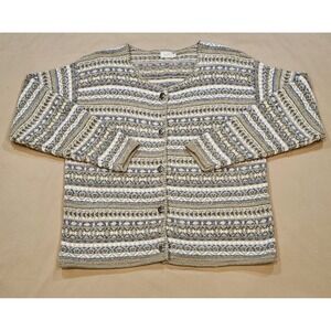 ALPS Cardigan Sweater Womens XL Button-Up Nordic Metal Buttons Ribbed Knit